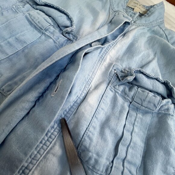 Cloth & Stone Womens Light Blue Denim Look Crop Jacket Small Drawstring Pockets - Picture 4 of 7